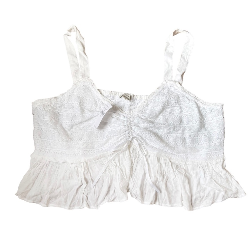 American Eagle Lace Ruffle Crop Tank Top in White Size XXL NWT